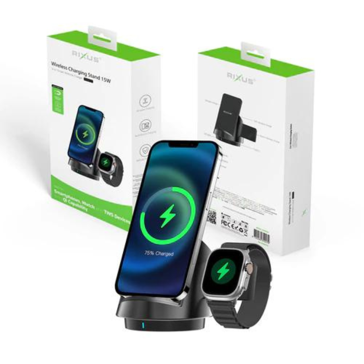 Carregador Wireless Charger Rixus RXWC57 3-1 Preto