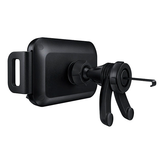 Carregador wireless de carro Samsung preto com suporte ajustável.