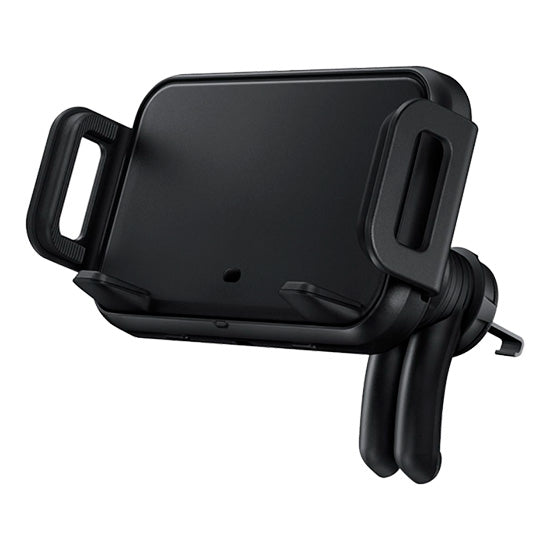 Carregador wireless de carro Samsung preto com suporte ativo para smartphone.