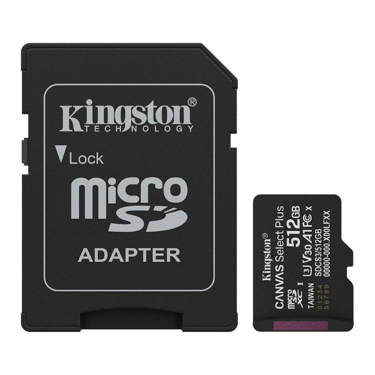 Cartão Memória Kingston Canvas Select Plus microSDXC 512GB c/ Adaptador SD
