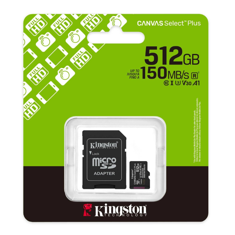Cartão Memória Kingston Canvas Select Plus microSDXC 512GB c/ Adaptador SD
