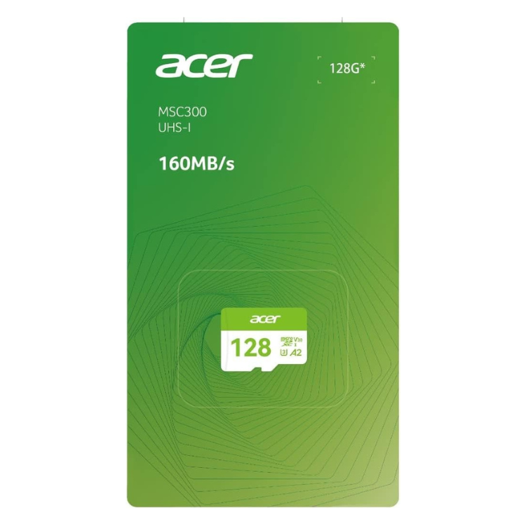 Acer MSC300 128GB green microSD card packaging