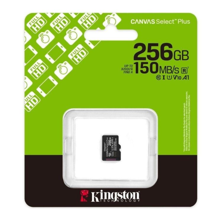 Cartão Memória Kingston Canvas Select Plus microSD 256GB CL10 U3 V10 + Adaptador SD - Embalagem Danificada