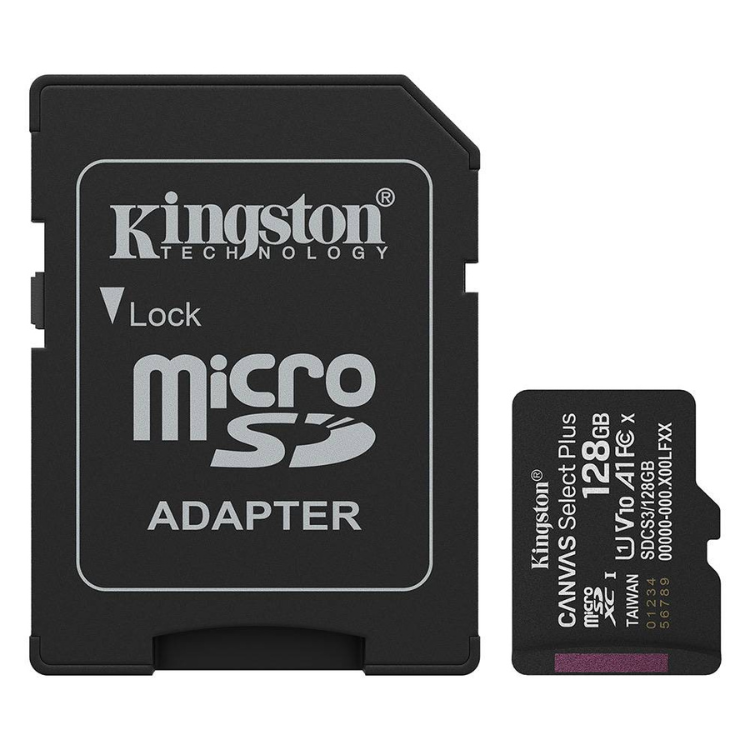 Cartão Memória Kingston Canvas Select Plus microSD 128GB SDCG3 V10 U3 CL10 + Adaptador SD