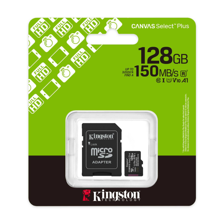 Cartão Memória Kingston Canvas Select Plus microSD 128GB SDCG3 V10 U3 CL10 + Adaptador SD