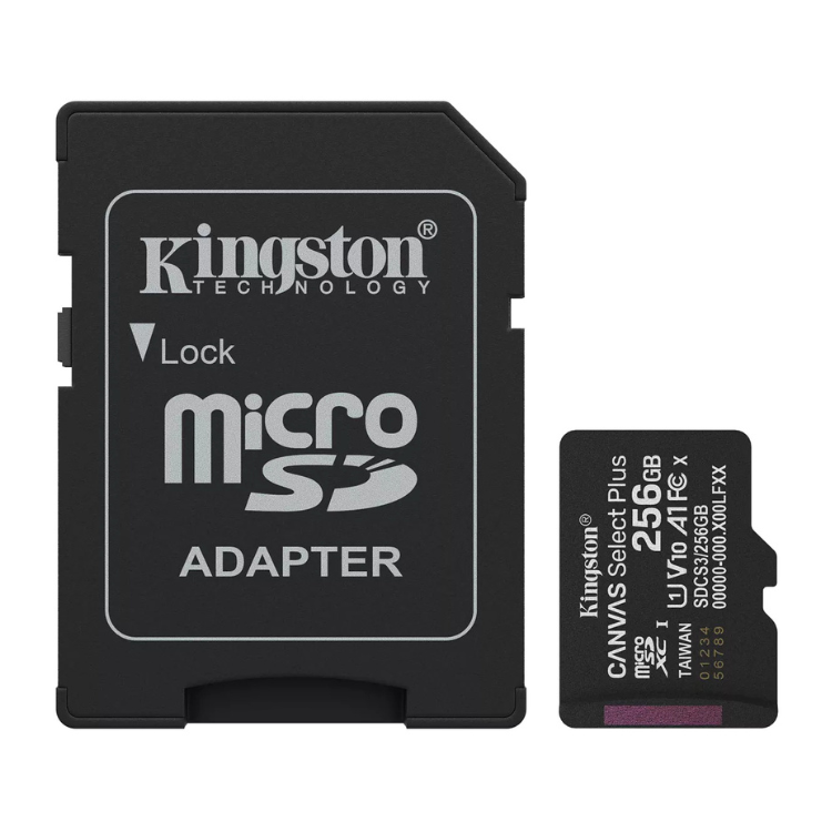 Cartão Memória Kingston Canvas Select Plus microSD 256GB C10 U1 V10 A1 + Adaptador SD