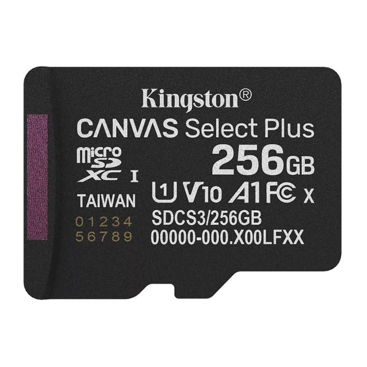 Cartão Memória Kingston Canvas Select Plus microSD 256GB C10 U1 V10 A1 + Adaptador SD