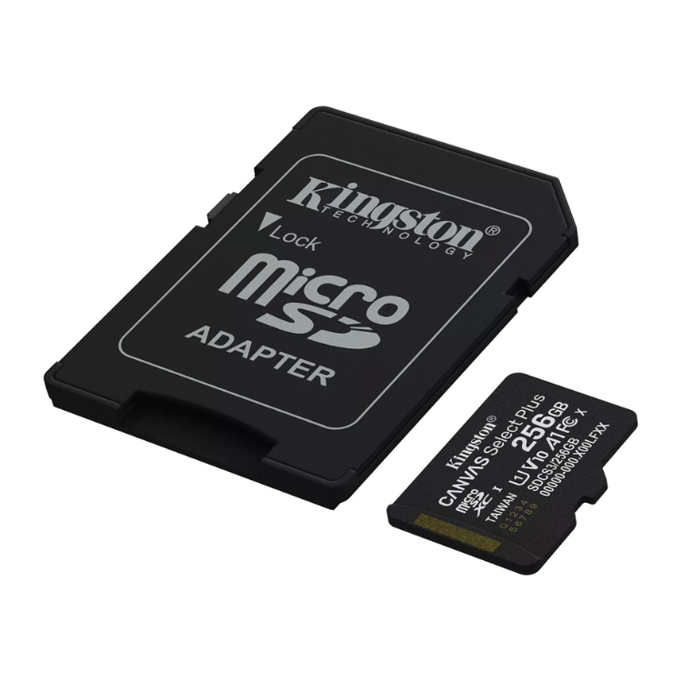 Cartão Memória Kingston Canvas Select Plus microSD 256GB C10 U1 V10 A1 + Adaptador SD