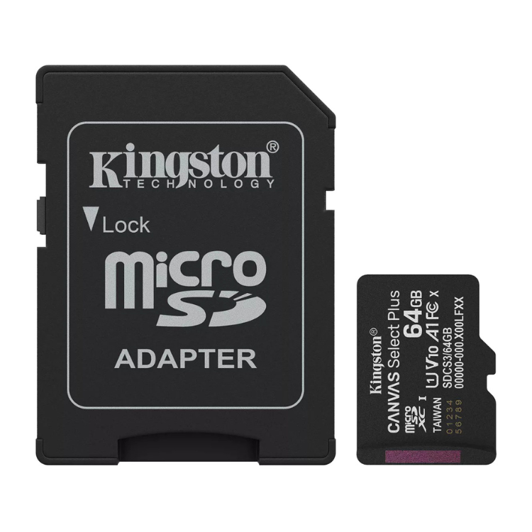 Kingston microSD 64GB Canvas Go Plus adapter, black, UHS-I U3 V30 CL10.