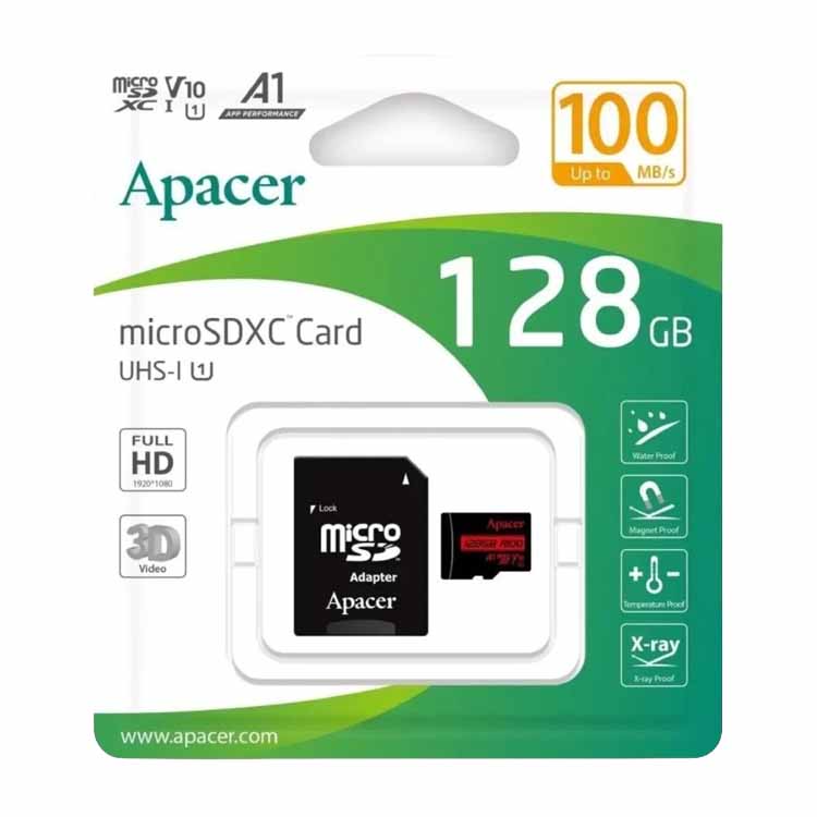 Cartão de Memória Apacer MicroSD 128GB XC UHS-I C10 100Mb/s c/ Adaptador