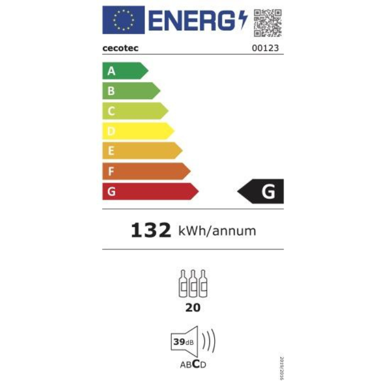 Cecotec energy label, G rating, 132 kWh/annum consumption.