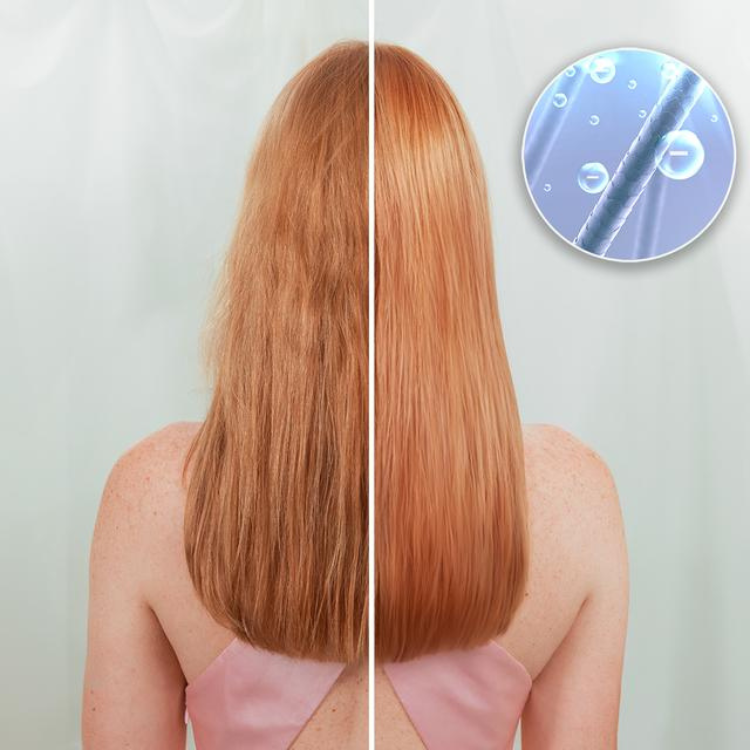 Cecotec Ioni Care Rockstar hair dryer, blue, with before-and-after hair comparison showing smooth, shiny hair.