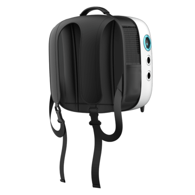 Cecotec Pumba 1800 Travel Fan, white and black portable backpack fan.
