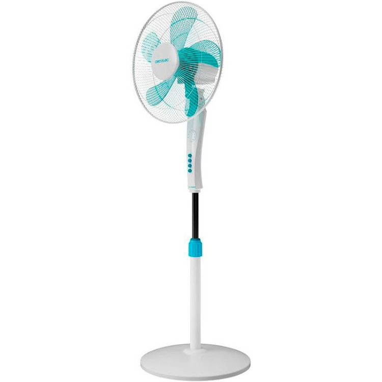Cecotec EnergySilence 530 PowerConnected 50W white and teal pedestal fan with adjustable height and teal accents.