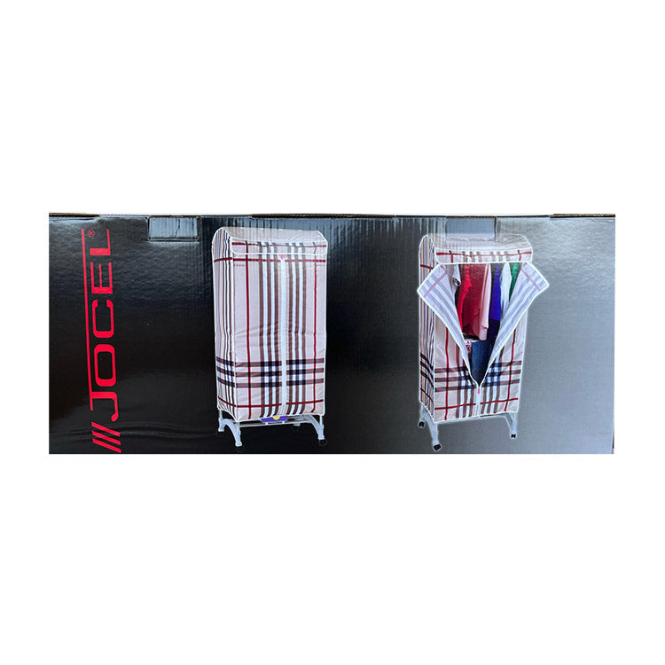 Secador de Roupa Jocel, caixa com imagens de produto nas cores vermelho, preto e branco.