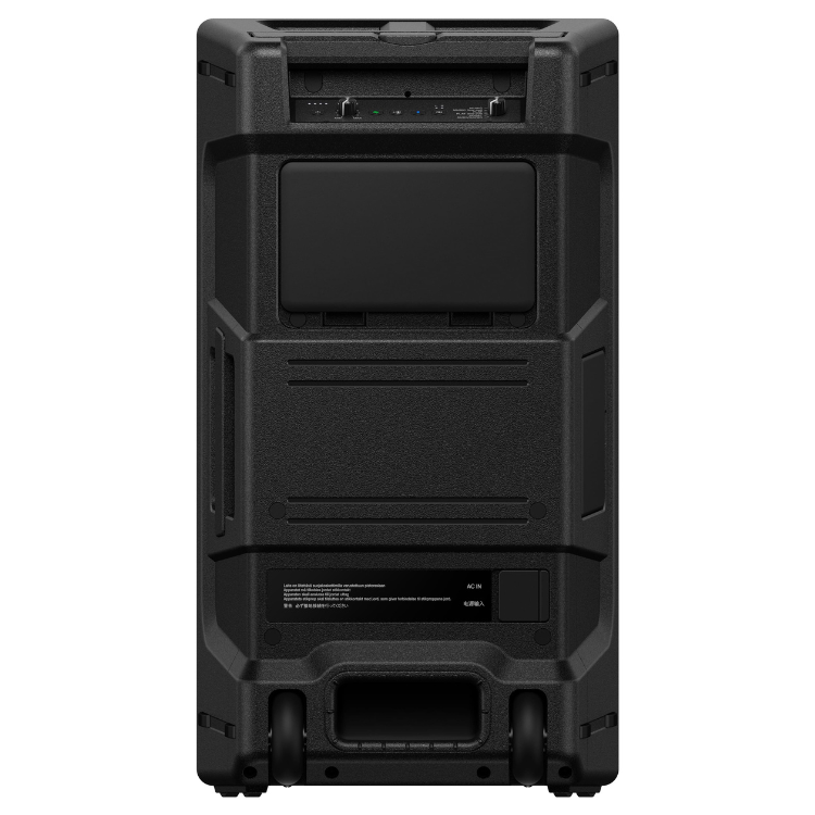 AlphaTheta WAVE-EIGHT portable DJ speaker, 8", black, rear view showing controls and inputs.