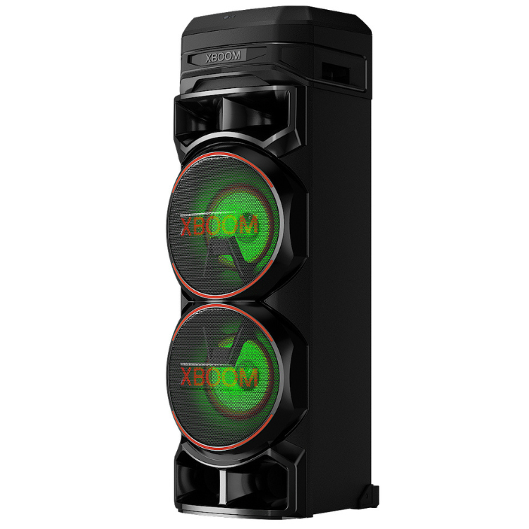 Black LG XBOOM RNC9 1000W speaker with green and orange accents.