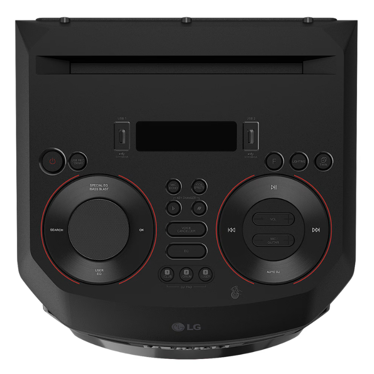 LG High Power XBOOM RNC9 1000W black speaker with red accents.