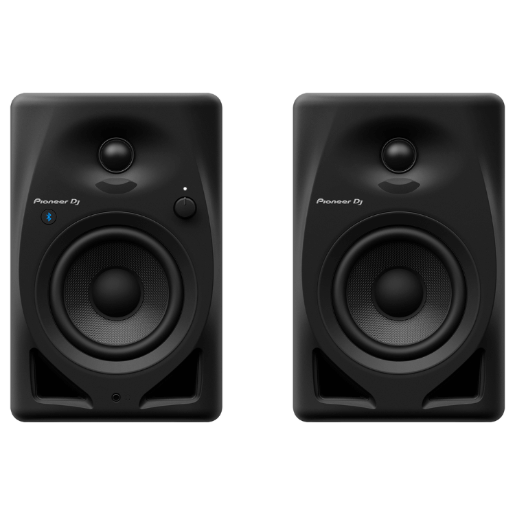 Pioneer DJ DM-40D Bluetooth speakers, 2 black monitors with 4-inch woofers.