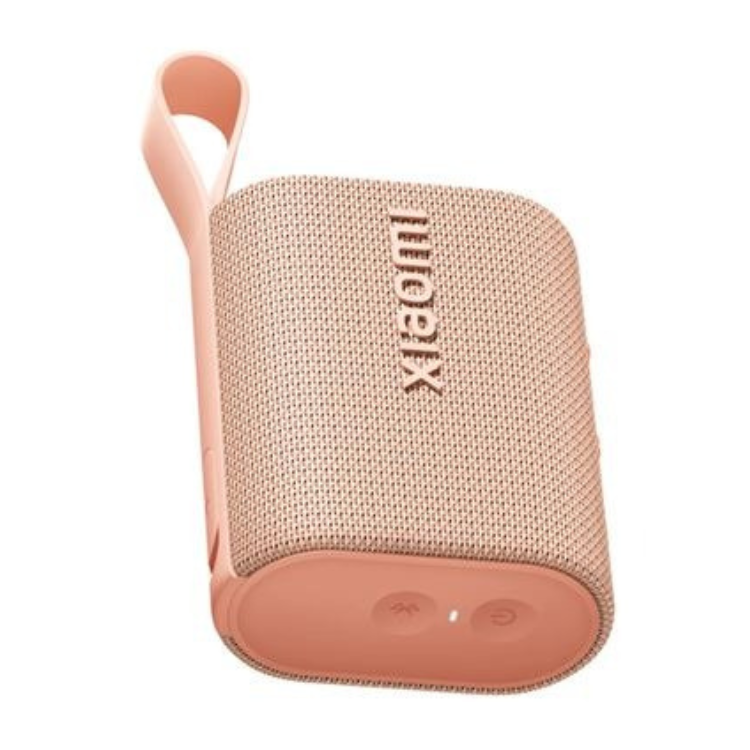 Pink Xiaomi Sound Pocket speaker with strap and buttons.