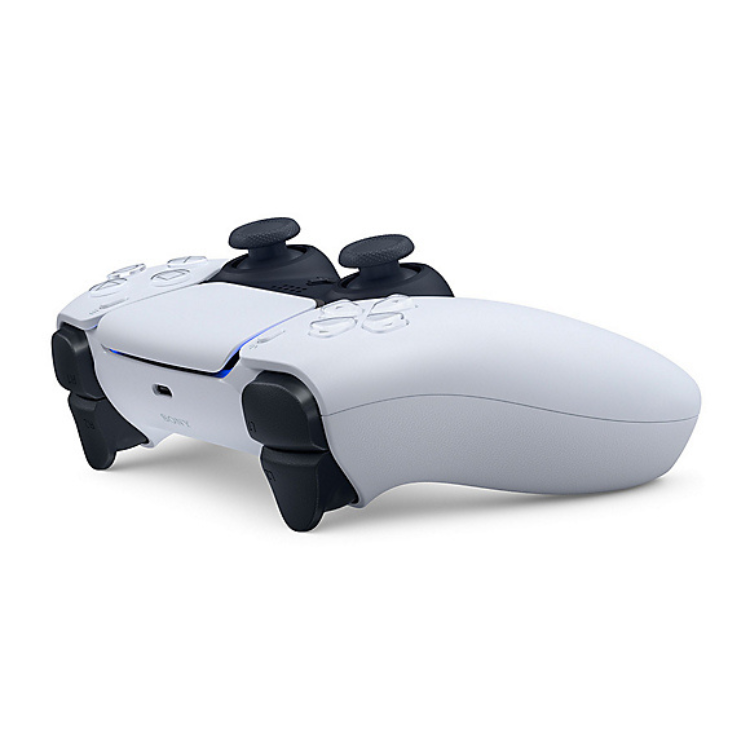 White Sony PS5 DualSense wireless controller with black accents.