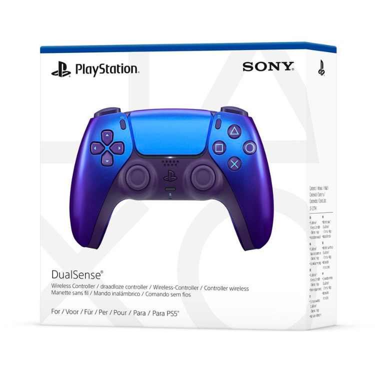 Sony PS5 DualSense Wireless Controller, blue and purple chroma indigo color.
