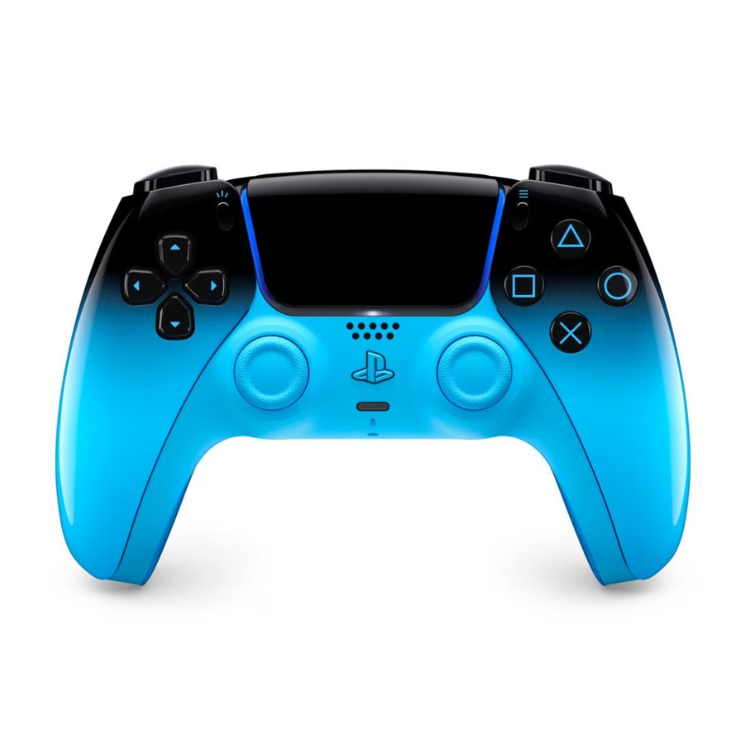 Sony PS5 DualSense Rhythm Blue wireless controller, gradient blue and black.