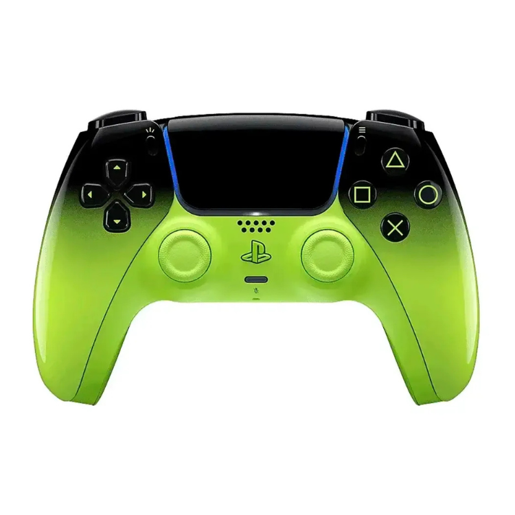 Sony PS5 DualSense wireless controller, Remix Green, gradient black to green design.