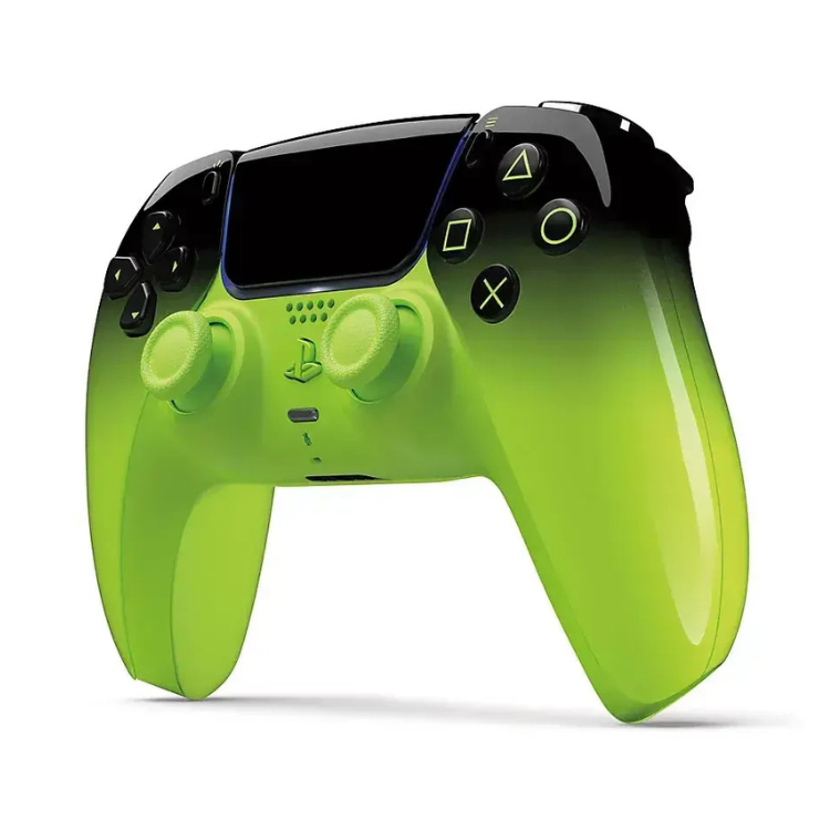 Sony PS5 DualSense wireless controller, Remix Green, gradient design with black to green transition.