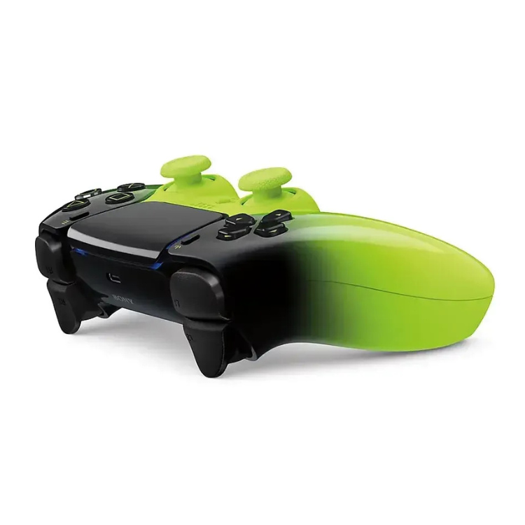 Sony DualSense wireless controller, Remix Green, black and green gradient design.