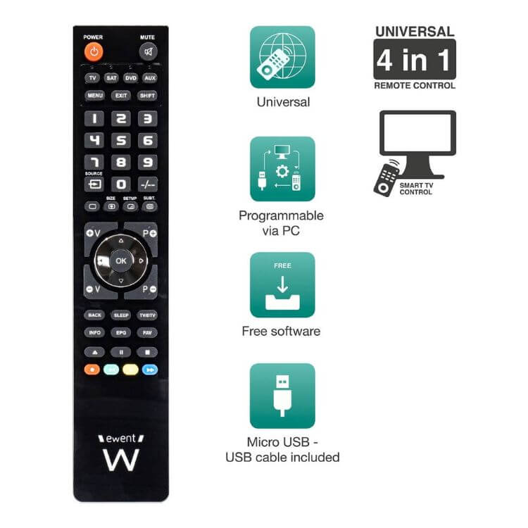 Comando Universal Ewent EW1570 p/ TV 4 em 1 Programável