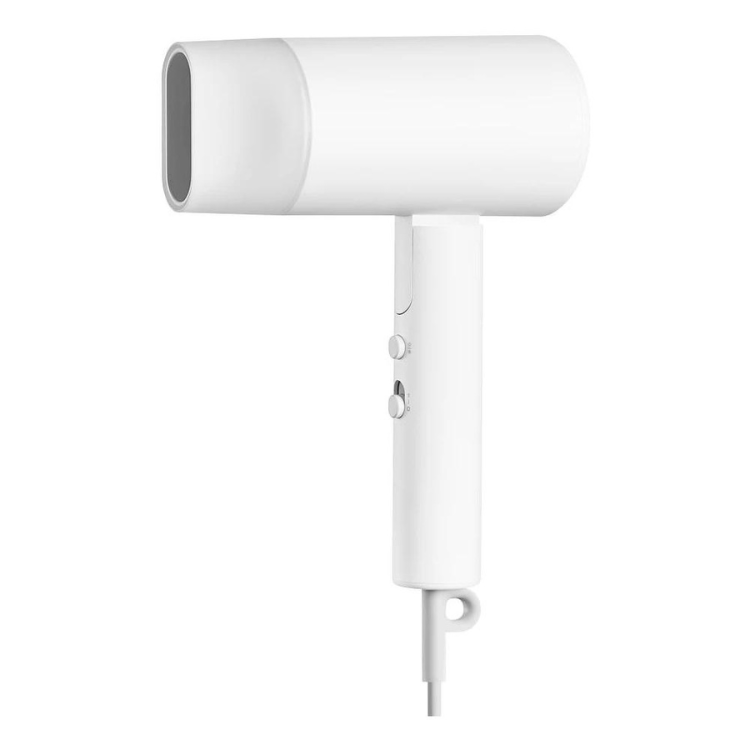 Xiaomi compact hair dryer, white, 1600W, with buttons and nozzle.