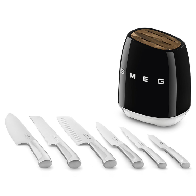 SMEG 50’s Style Messerblock mit 6 Messern, schwarz