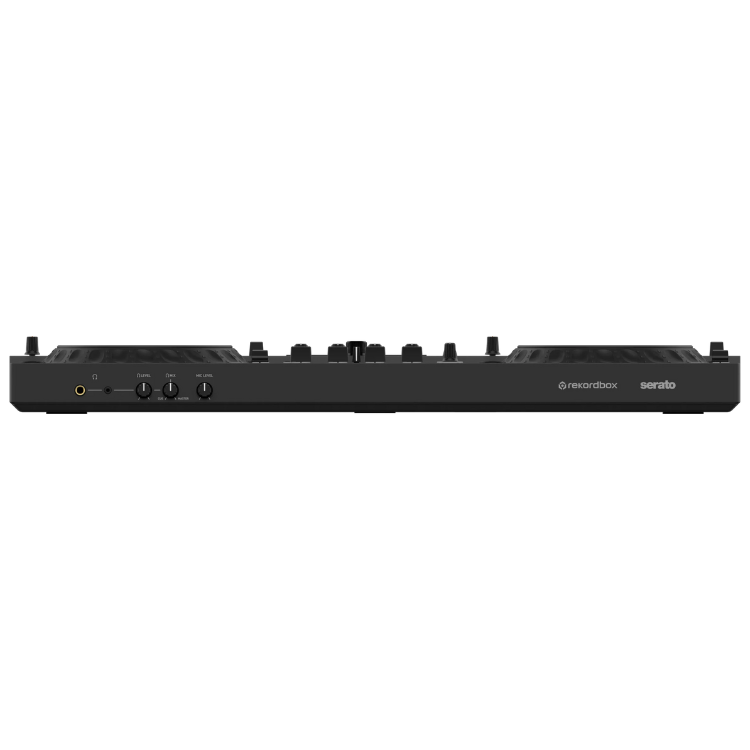 Black 4-channel DJ controller, Alphatheta DDJ-GRV6, with rekordbox and Serato logos.