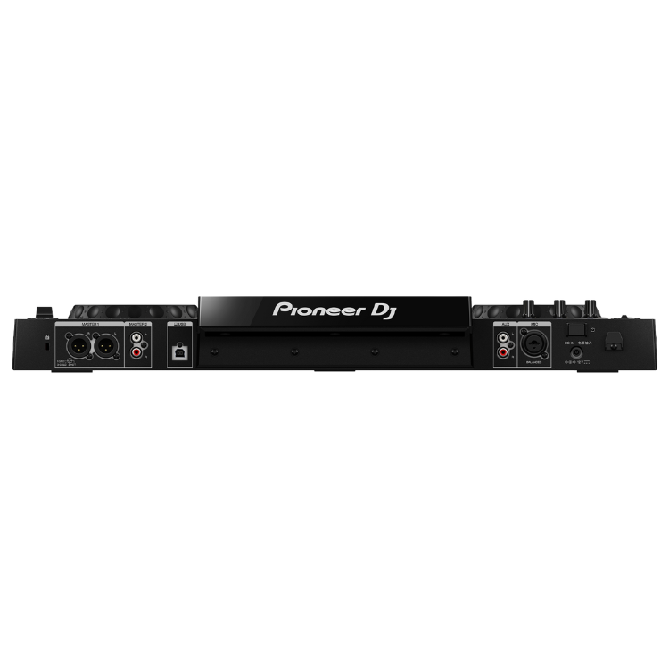 Pioneer DJ XDJ-RR, black 2-channel all-in-one DJ controller, rear view showing inputs and outputs.