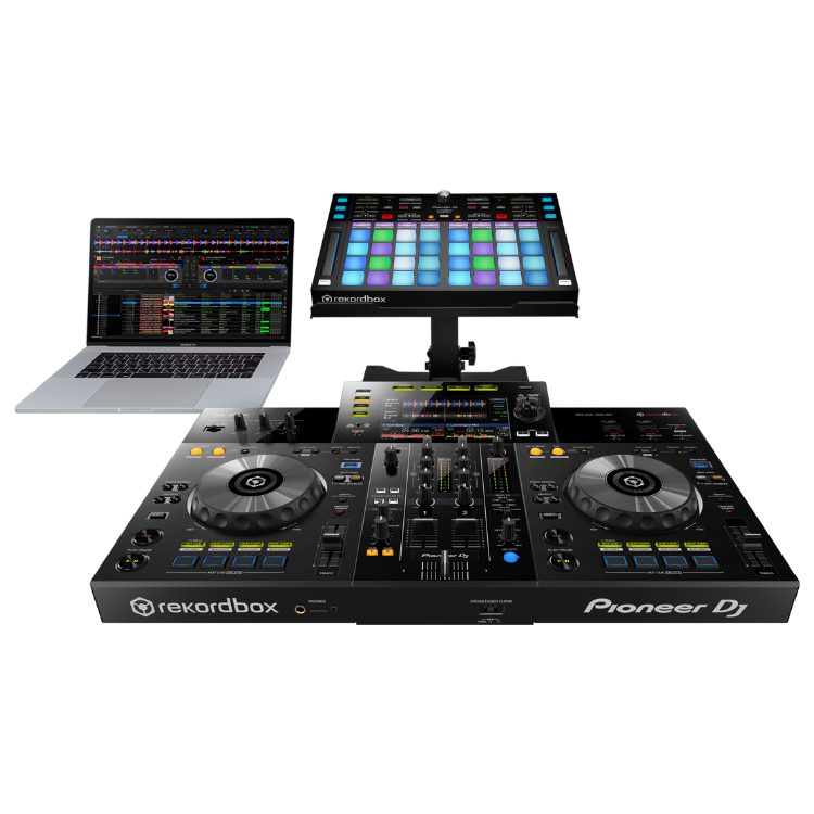 Pioneer DJ XDJ-RR controller, 2-channel all-in-one system with rekordbox, 7-inch screen, black.