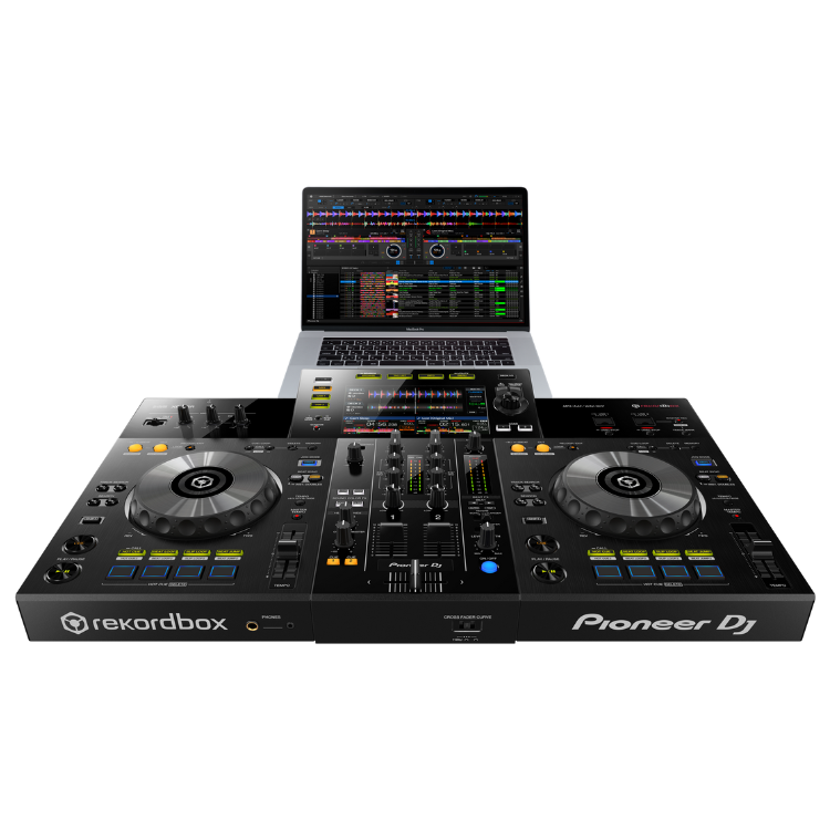 Pioneer DJ XDJ-RR controller, 2-channel all-in-one system with rekordbox logo, black color.