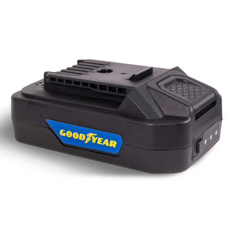Black Goodyear battery pack with blue and yellow logo.