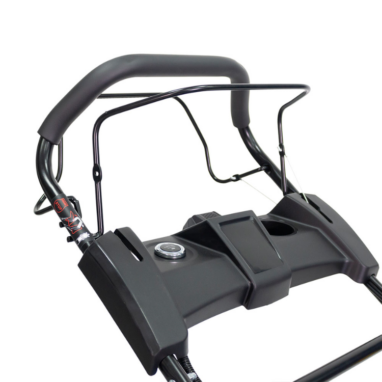 Black Goodyear lawn mower handle and control panel, 7.5HP, GY531LM model.