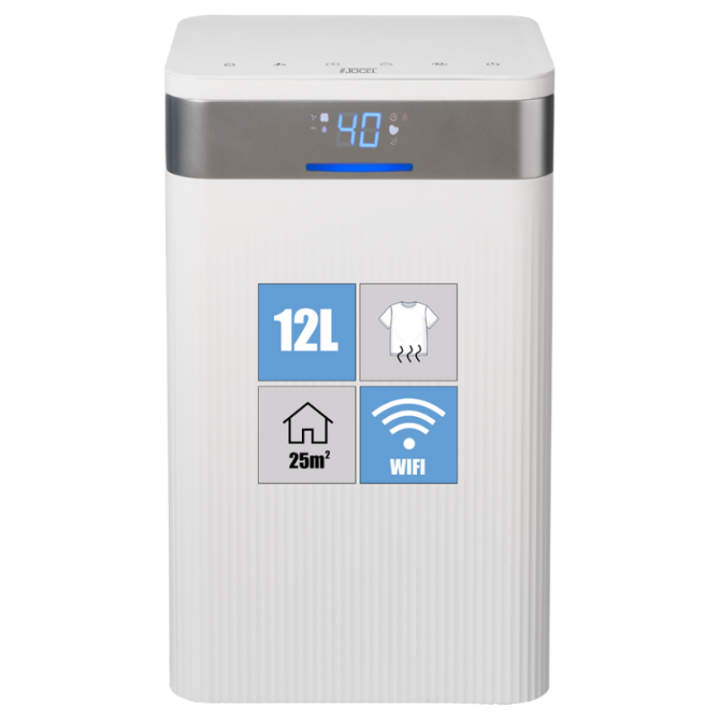Desumidificador Jocel 12 L/Dia Wi‑Fi, foto de produto em fundo neutro.