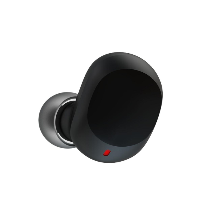 Auricular Bluetooth Devia Joy A6 preto sem fios com caixa de carregamento.