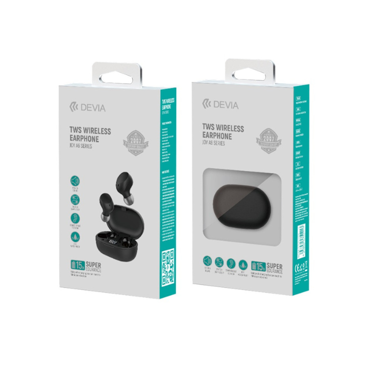 Auriculares Bluetooth Devia Joy A6 Series TWS Wireless Earphone Preto