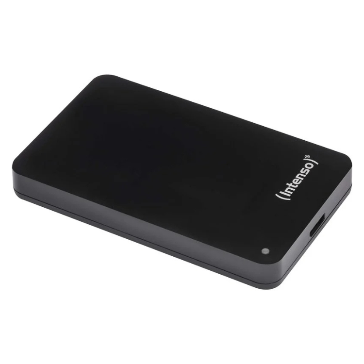Black Intenso external hard drive, rectangular with rounded edges, 1TB USB 3.0.