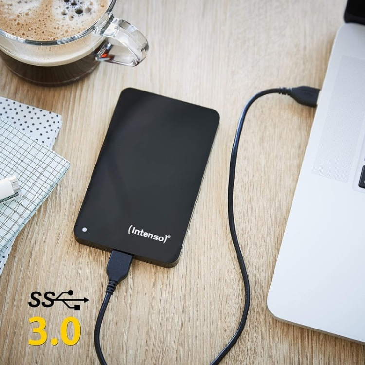 Black external hard drive, Intenso, 1TB, USB 3.0.