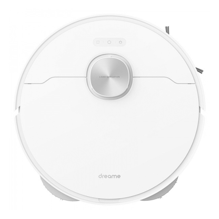 White Dreame L10 Ultra robot vacuum cleaner with silver accents and Lidar navigation button.