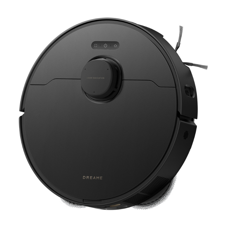 Black Dreame L40S Pro Ultra robot vacuum cleaner with charging dock base.