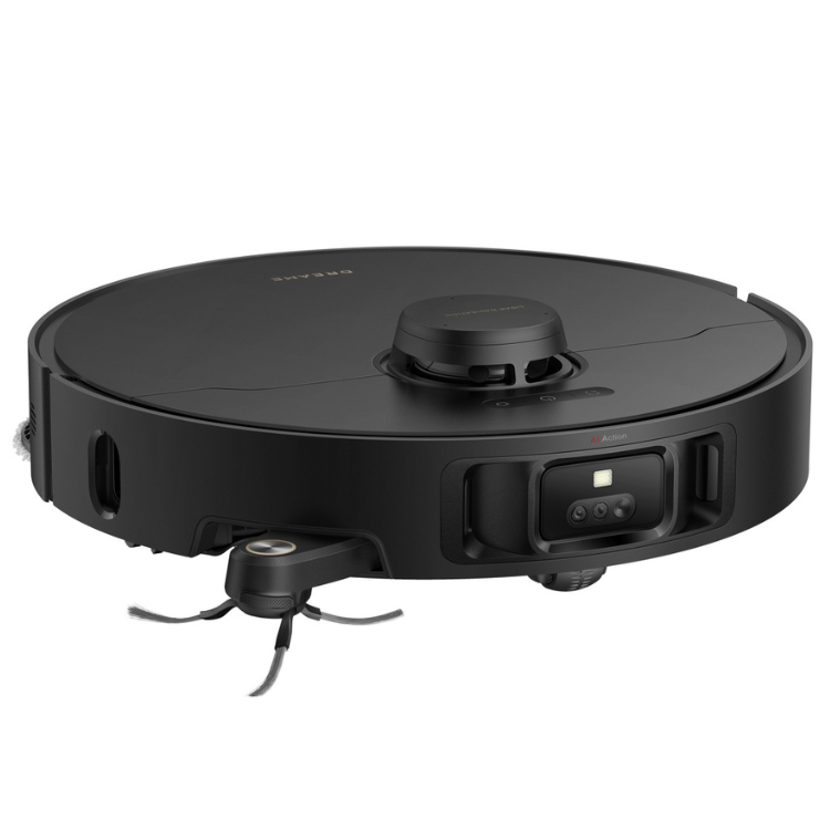 Black Dreame robot vacuum cleaner with charging dock base.