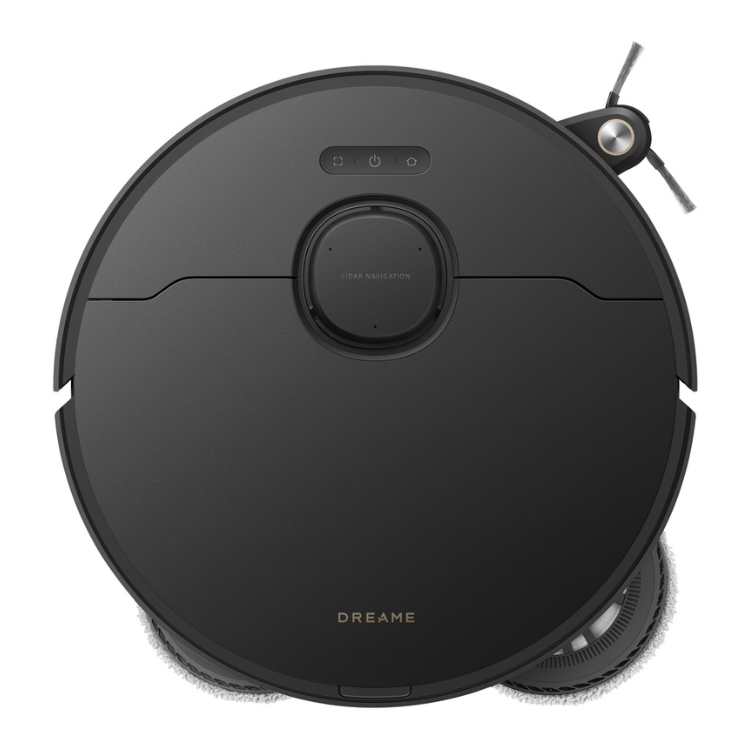 Black Dreame L40S Pro Ultra robot vacuum cleaner with charging dock base.
