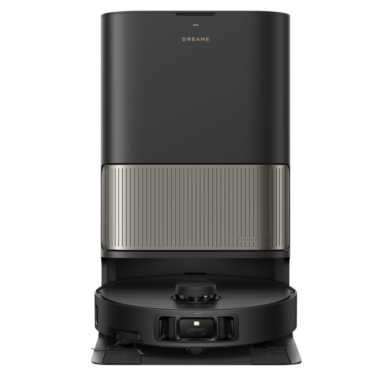 Black Dreame L40S Pro Ultra robot vacuum with charging base.