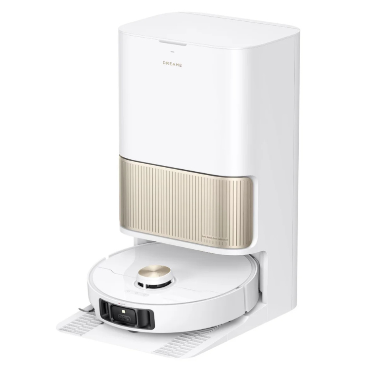 White Dreame L40S Pro Ultra robot vacuum with charging base.